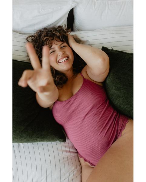 Eco Rib Bamboo Bodysuit with Lace - Plum Pink *Only S + M left!* *FINAL SALE ITEM*