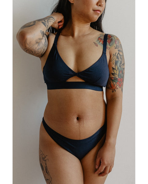 Organic Cotton Cut-Out Bralette - Navy