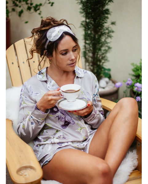 Bamboo Satin Grey Floral Long Sleeve & Shorty PJ Set