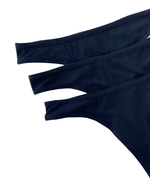 3-Pack Organic Cotton Classic Thongs - Black